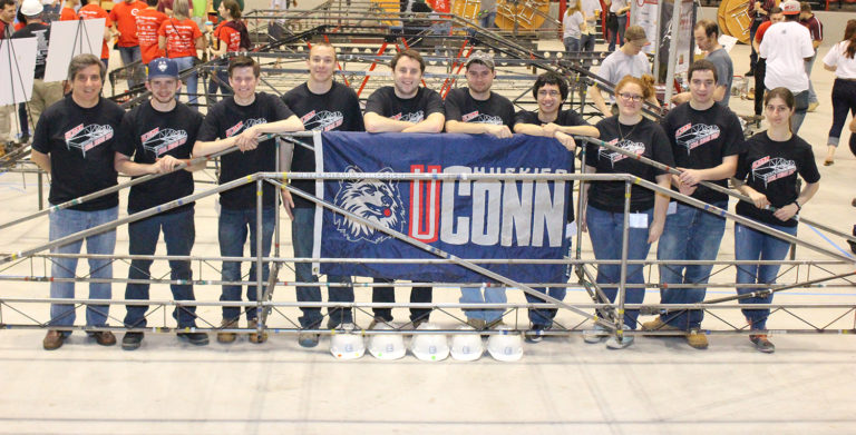 The team poses after the competition. From left are Michael Culmo, Dennis Gehring, Kevin McMullen, Adam Weber, Brendan Madigan, Richard Breitenbach, Kevin Ellis, Brianna Paolillo, Clint Cornacchia, and Manal Tahhan. Missing from the photo is Jordan Kovacs. (photo courtesy of Francis McMullen)