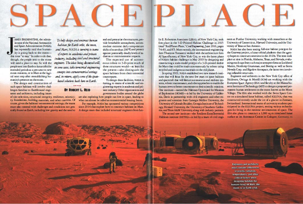 Click here to download the PDF of ASCE Civil Engineering Magazine article, "Space Place."