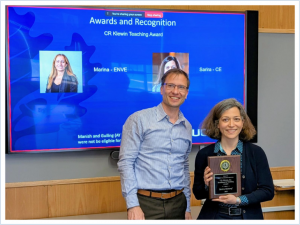 Sarira Motaref receiving the CR Klewin Teaching Award from Kay Wille, Director of the School.