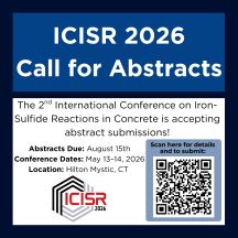 Graphic for ICISR 2026 Call for Abstracts. Includes submission deadline (August 15), conference dates (May 13–14, 2026), and location (Hilton Mystic, CT). A QR code links to submission details. ICISR 2026 logo at the bottom.